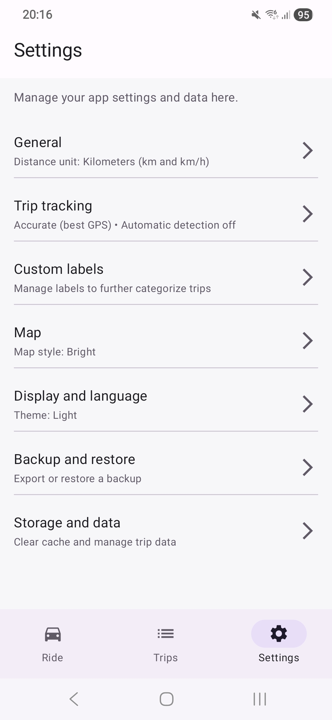 OdoBuddy settings screen